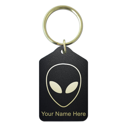 Black Metal Keychain, Alien Head, Personalized Engraving Included