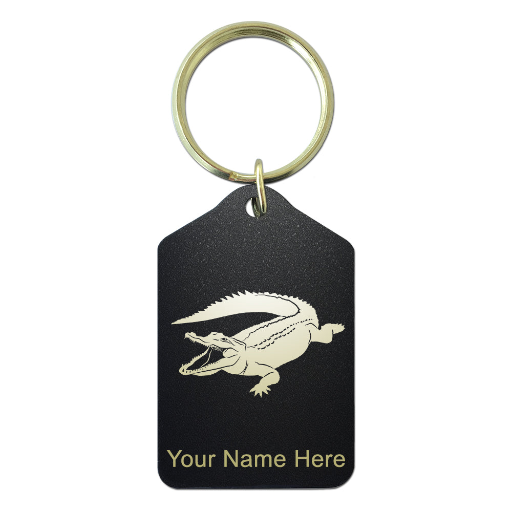 Black Metal Keychain, Alligator, Personalized Engraving Included
