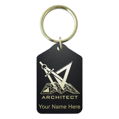 Black Metal Keychain, Architect Symbol, Personalized Engraving Included