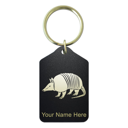 Black Metal Keychain, Armadillo, Personalized Engraving Included