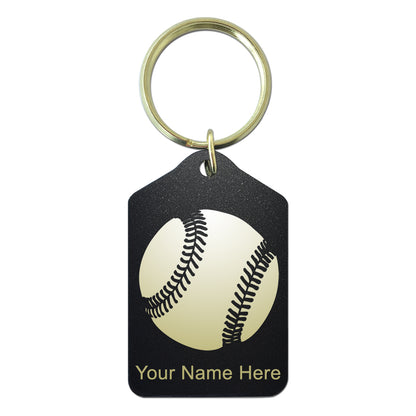 Black Metal Keychain, Baseball Ball, Personalized Engraving Included