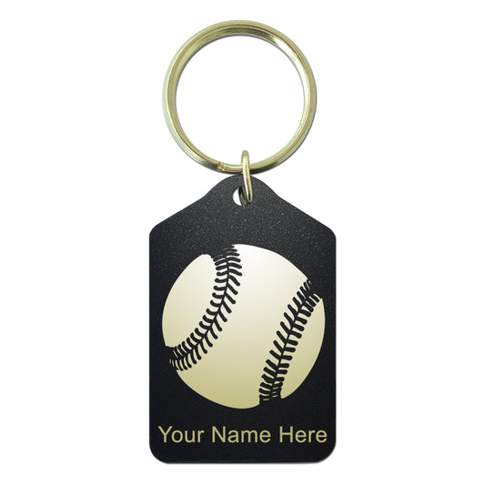 Black Metal Keychain, Baseball Ball, Personalized Engraving Included