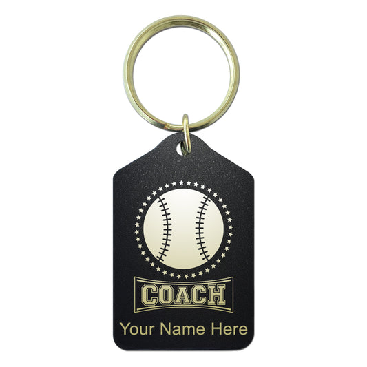 Black Metal Keychain, Baseball Coach, Personalized Engraving Included
