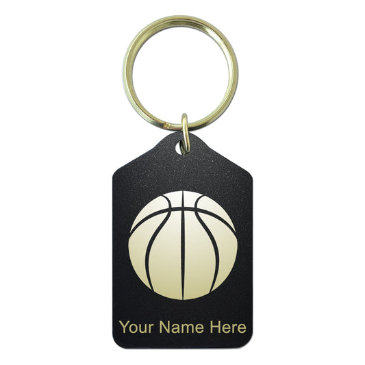 Black Metal Keychain, Basketball Ball, Personalized Engraving Included