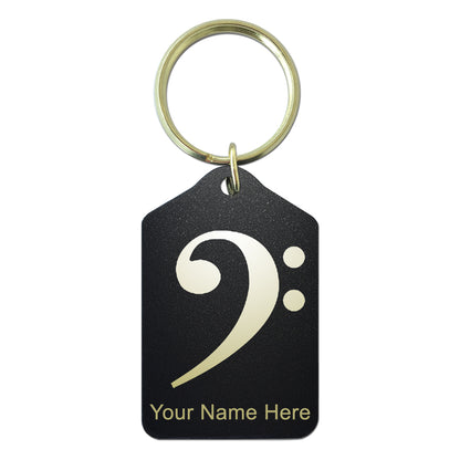 Black Metal Keychain, Bass Clef, Personalized Engraving Included