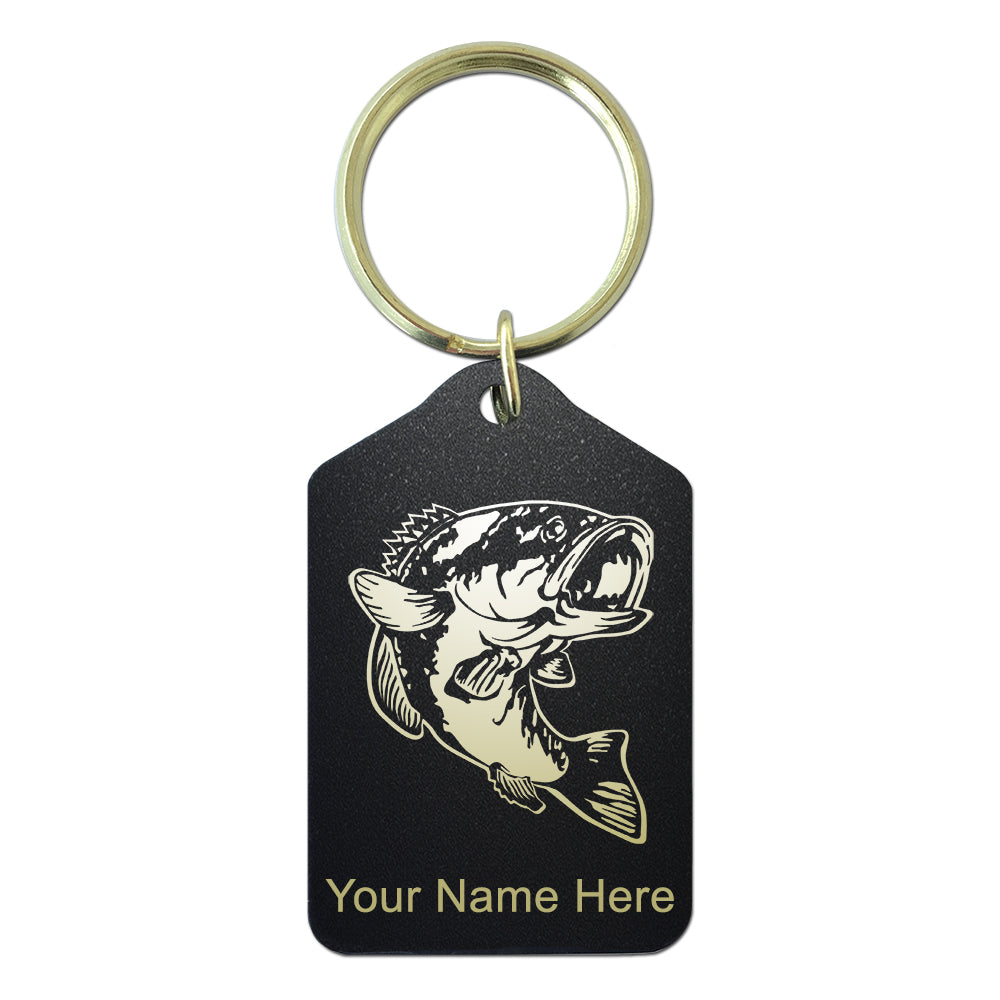 Black Metal Keychain, Bass Fish, Personalized Engraving Included