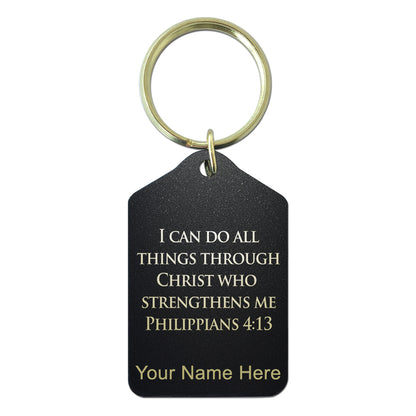Black Metal Keychain, Bible Verse Philippians 4-13, Personalized Engraving Included