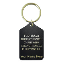 Load image into Gallery viewer, Black Metal Keychain, Bible Verse Philippians 4-13, Personalized Engraving Included
