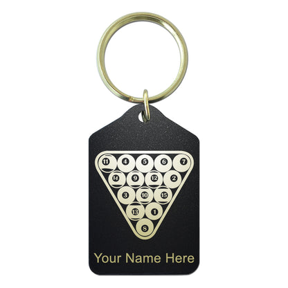 Black Metal Keychain, Billiard Balls, Personalized Engraving Included