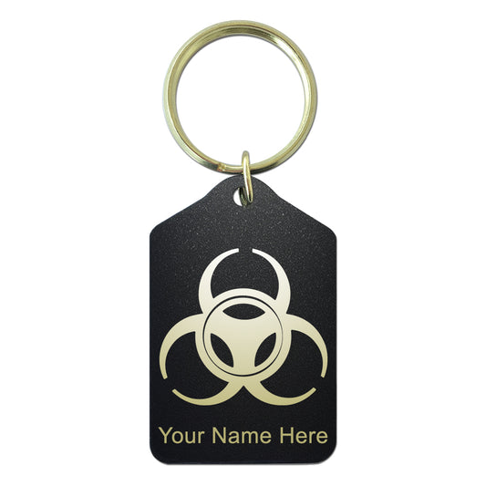 Black Metal Keychain, Biohazard Symbol, Personalized Engraving Included