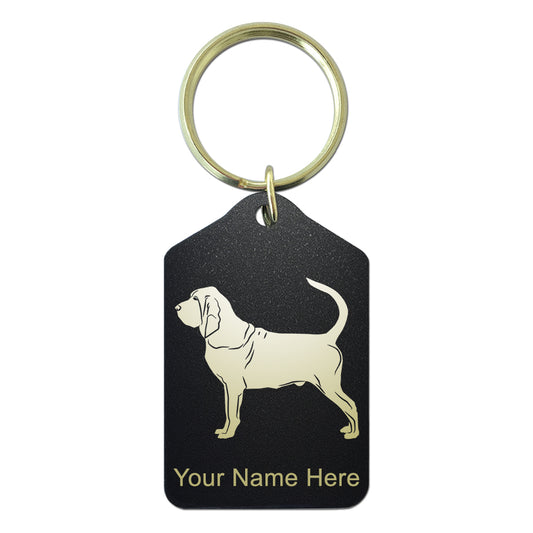 Black Metal Keychain, Bloodhound Dog, Personalized Engraving Included
