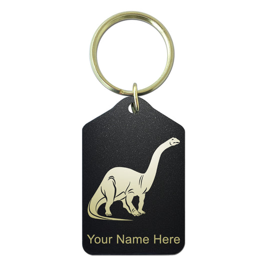 Black Metal Keychain, Brontosaurus Dinosaur, Personalized Engraving Included