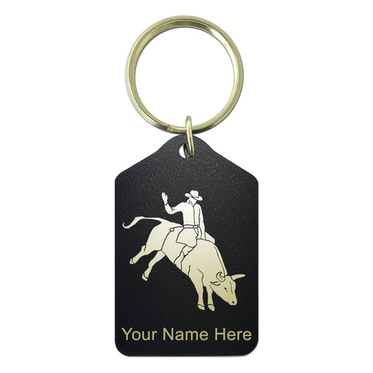 Black Metal Keychain, Bull Rider Cowboy, Personalized Engraving Included