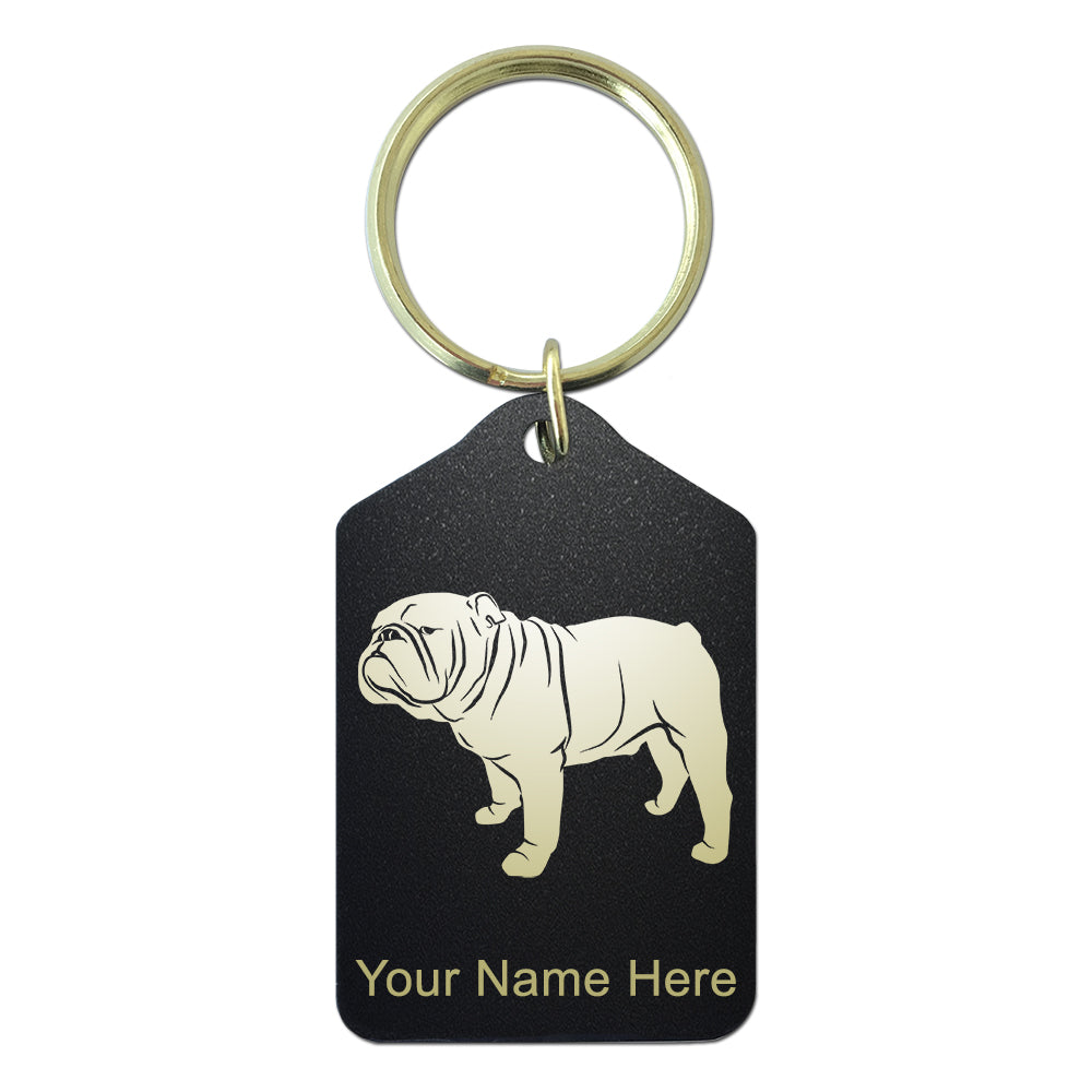 Black Metal Keychain, Bulldog Dog, Personalized Engraving Included