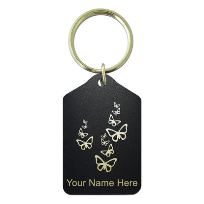 Black Metal Keychain, Butterflies, Personalized Engraving Included