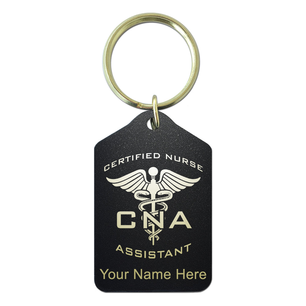 Black Metal Keychain, CNA Certified Nurse Assistant, Personalized Engraving Included