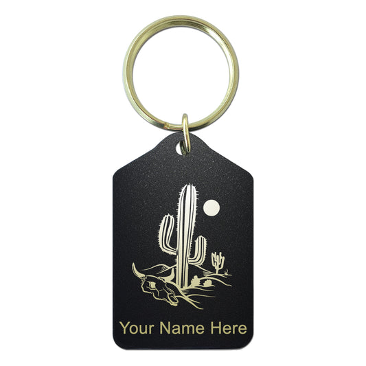 Black Metal Keychain, Cactus, Personalized Engraving Included