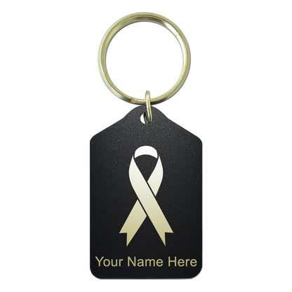Black Metal Keychain, Cancer Awareness Ribbon, Personalized Engraving Included