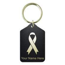 Load image into Gallery viewer, Black Metal Keychain, Cancer Awareness Ribbon, Personalized Engraving Included
