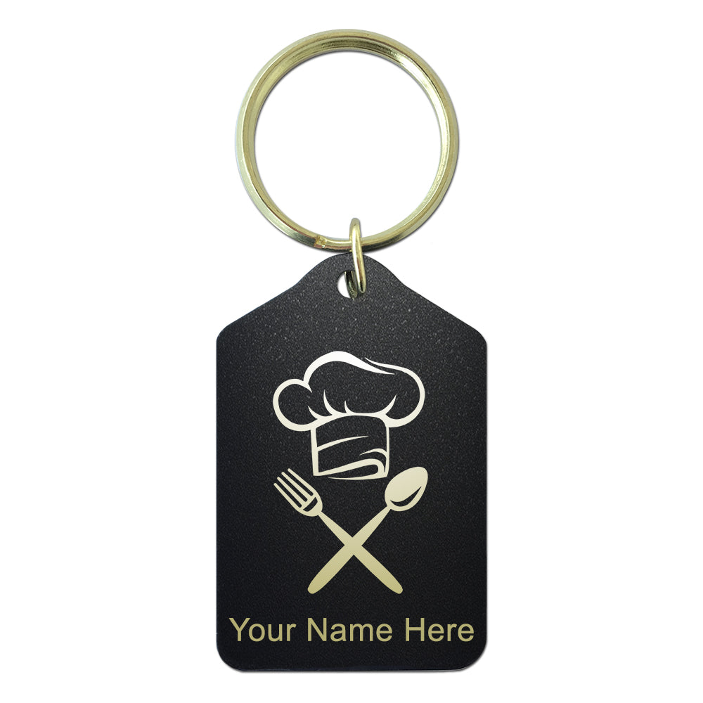 Black Metal Keychain, Chef Hat, Personalized Engraving Included