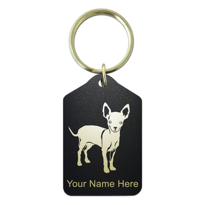 Black Metal Keychain, Chihuahua Dog, Personalized Engraving Included