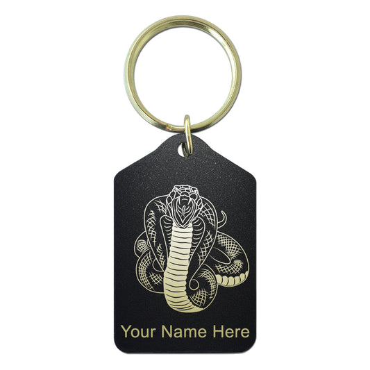 Black Metal Keychain, Cobra Snake, Personalized Engraving Included