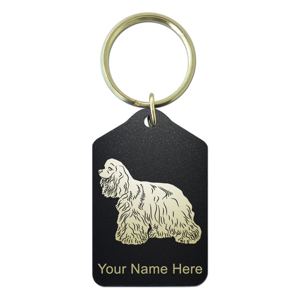 Black Metal Keychain, Cocker Spaniel Dog, Personalized Engraving Included