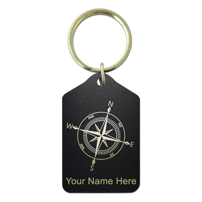Black Metal Keychain, Compass Rose, Personalized Engraving Included