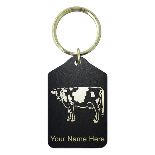 Black Metal Keychain, Cow, Personalized Engraving Included