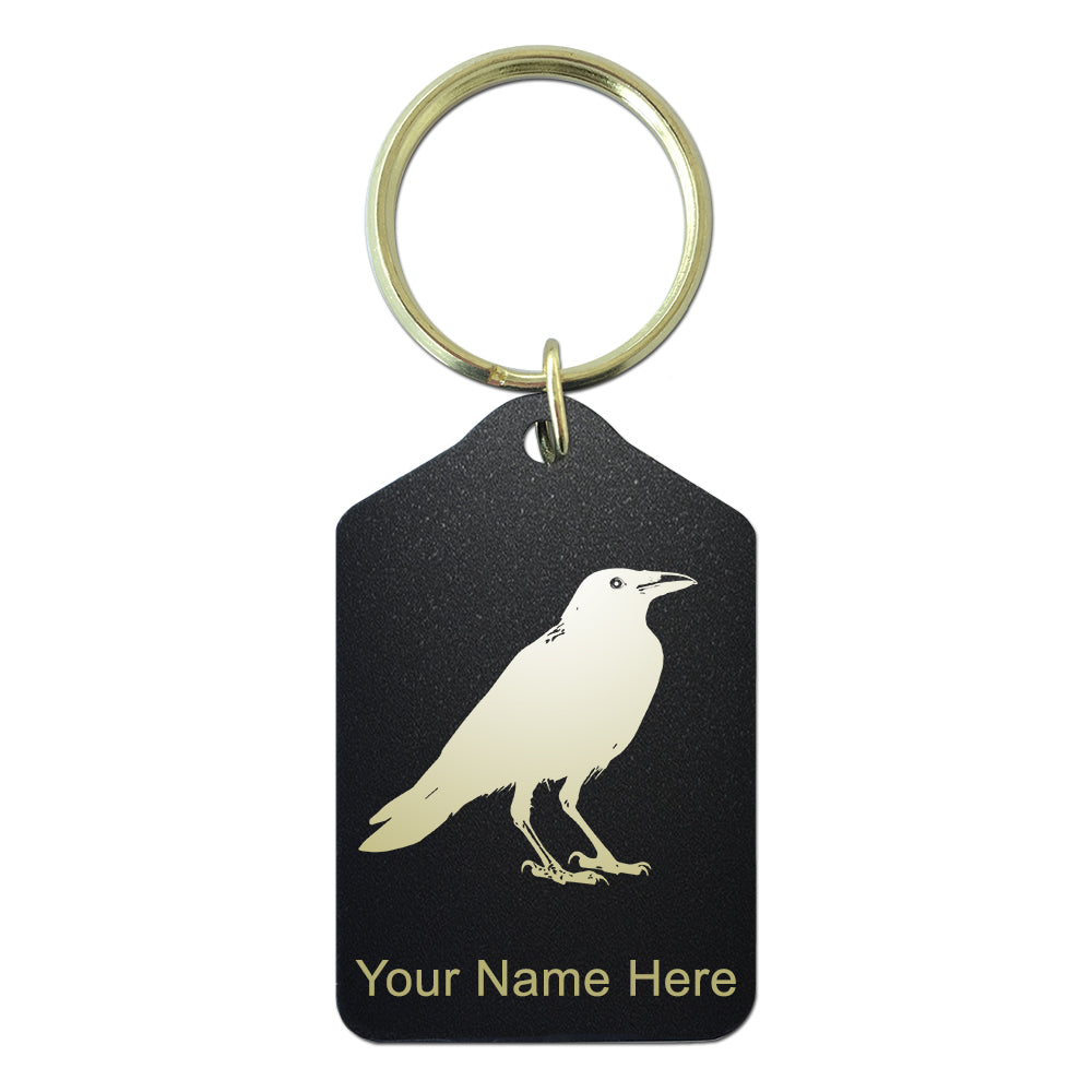 Black Metal Keychain, Crow, Personalized Engraving Included