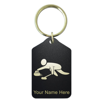 Black Metal Keychain, Curling Figure, Personalized Engraving Included