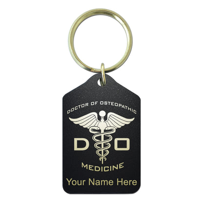 Black Metal Keychain, DO Doctor of Osteopathic Medicine, Personalized Engraving Included