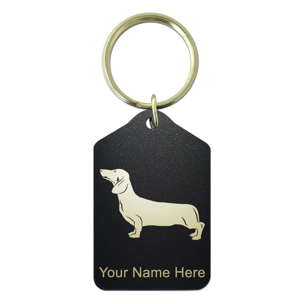 Black Metal Keychain, Dachshund Dog, Personalized Engraving Included