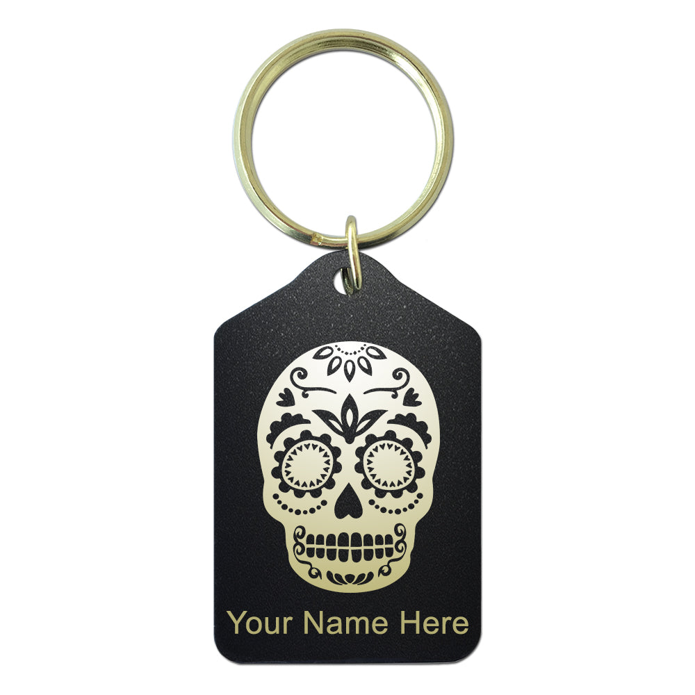 Black Metal Keychain, Day of the Dead, Personalized Engraving Included