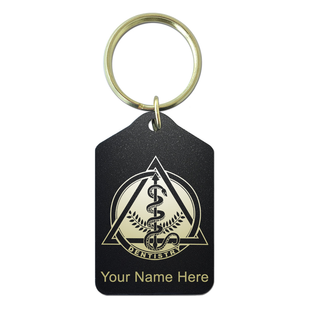 Black Metal Keychain, Dentist Symbol, Personalized Engraving Included
