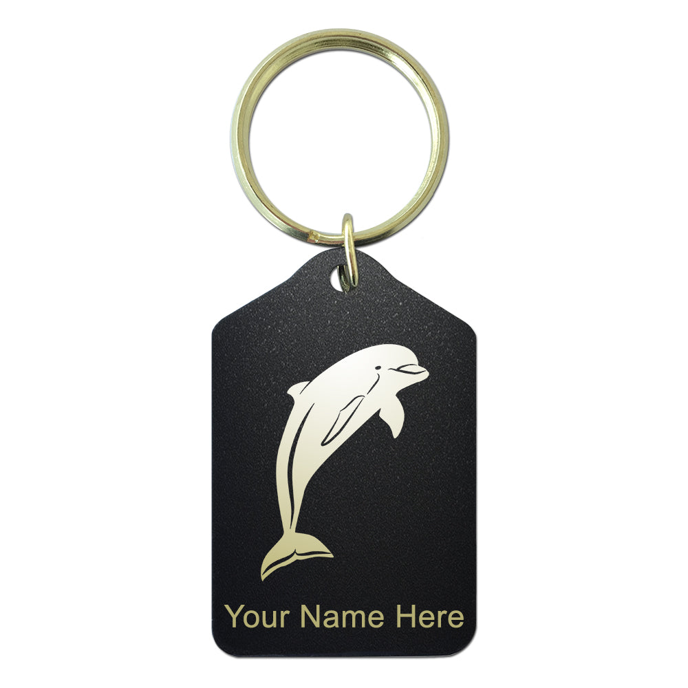 Black Metal Keychain, Dolphin, Personalized Engraving Included