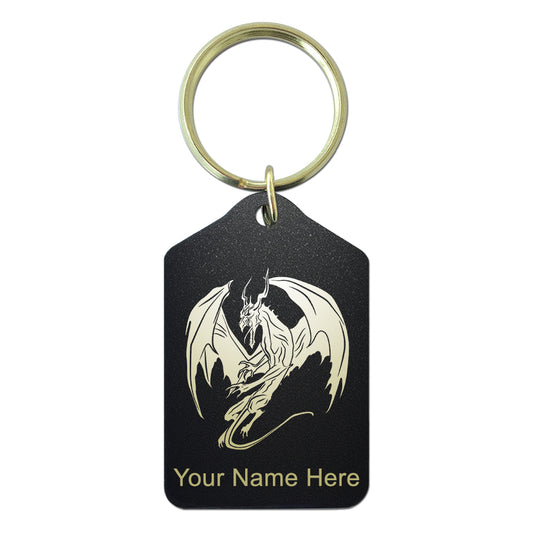 Black Metal Keychain, Dragon, Personalized Engraving Included