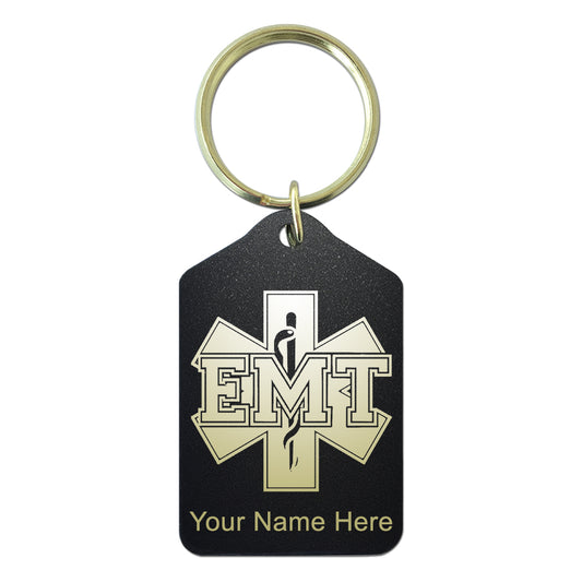 Black Metal Keychain, EMT Emergency Medical Technician, Personalized Engraving Included