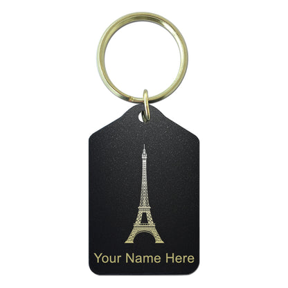Black Metal Keychain, Eiffel Tower, Personalized Engraving Included