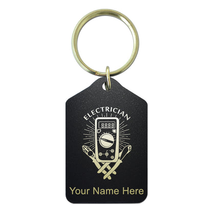 Black Metal Keychain, Electrician, Personalized Engraving Included