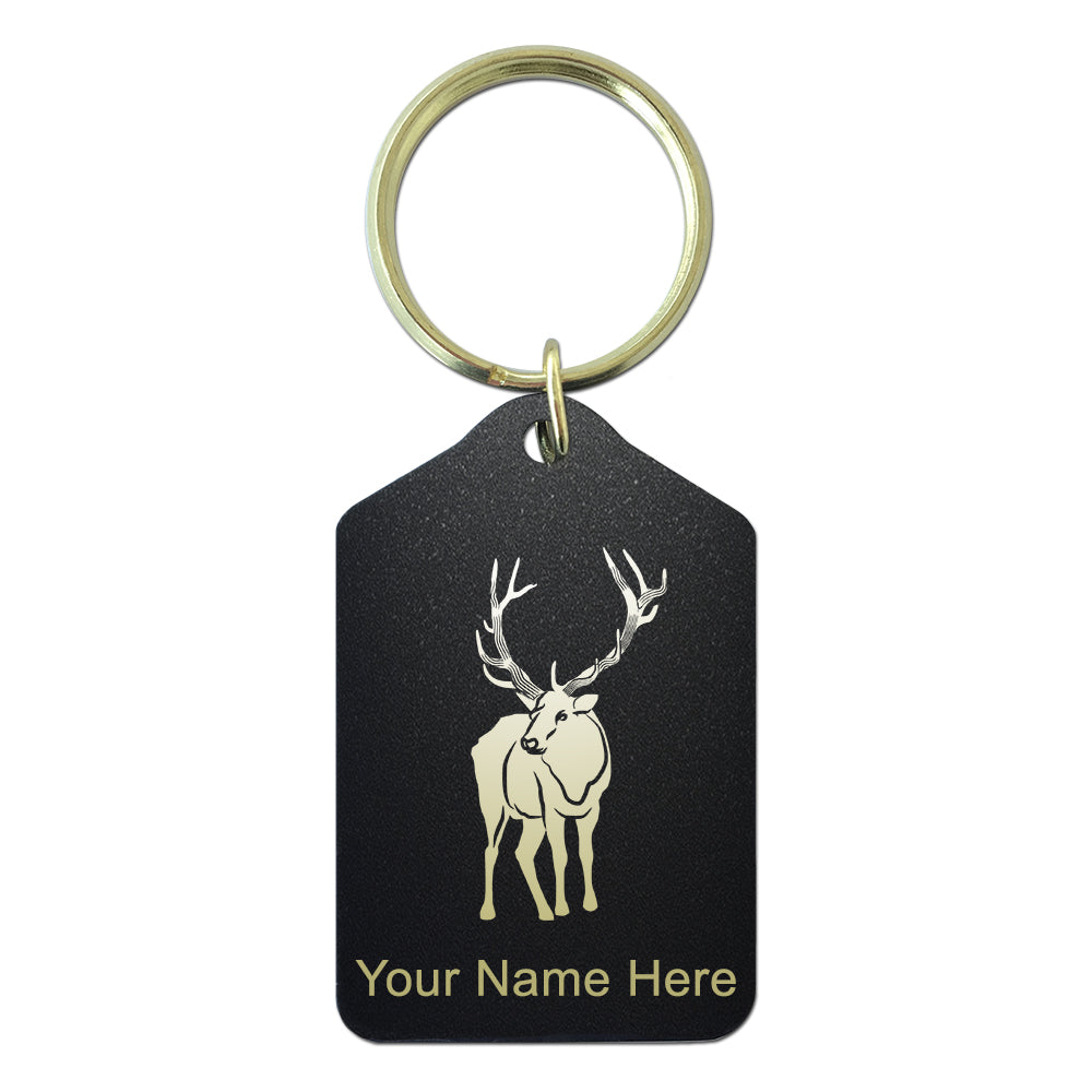 Black Metal Keychain, Elk, Personalized Engraving Included