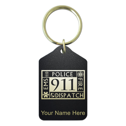 Black Metal Keychain, Emergency Dispatcher 911, Personalized Engraving Included