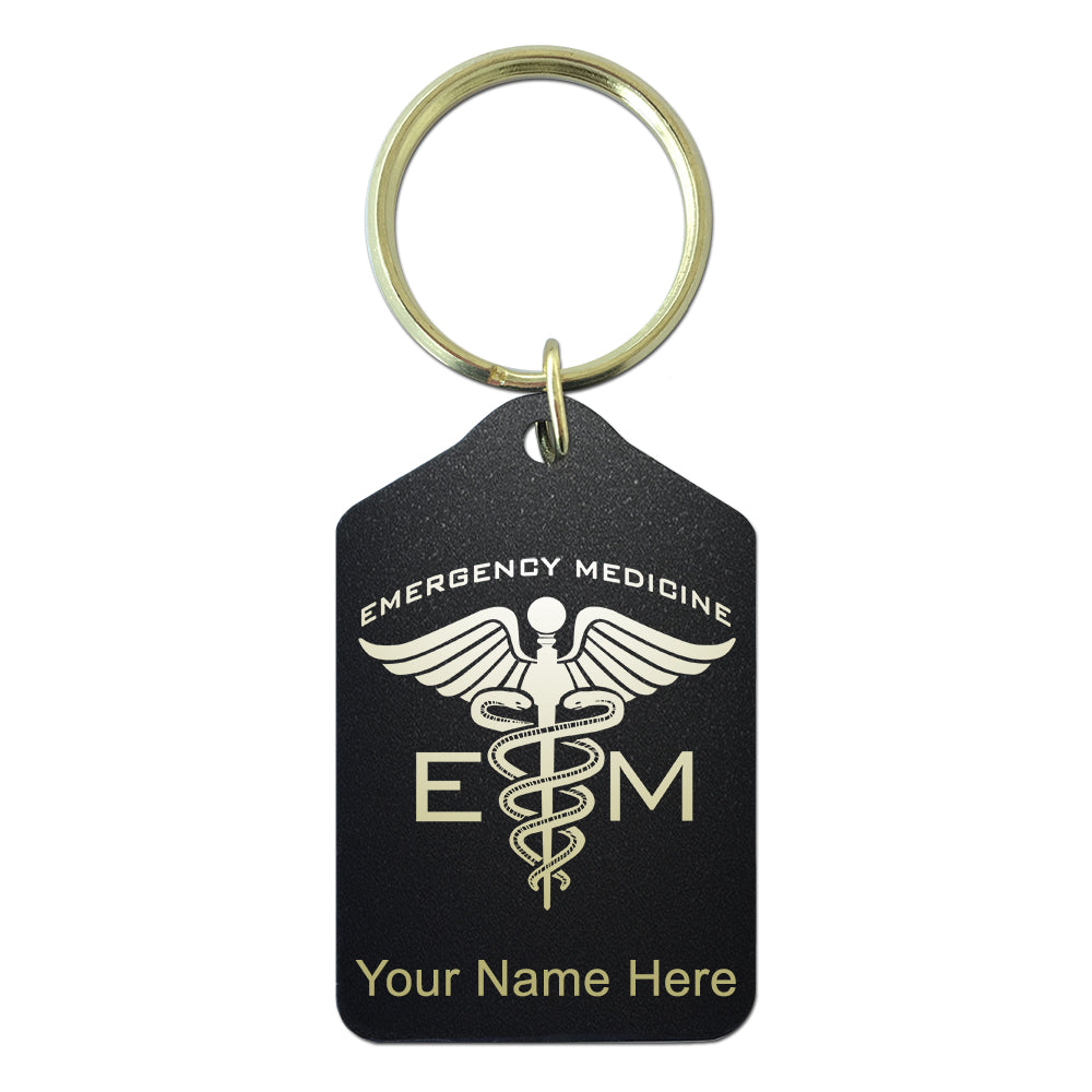 Black Metal Keychain, Emergency Medicine, Personalized Engraving Included