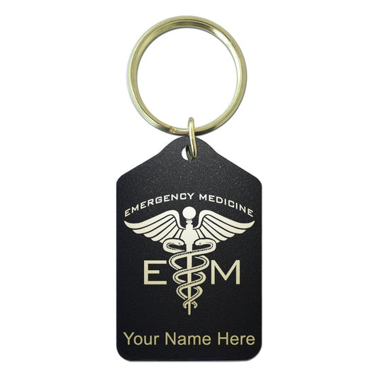 Black Metal Keychain, Emergency Medicine, Personalized Engraving Included