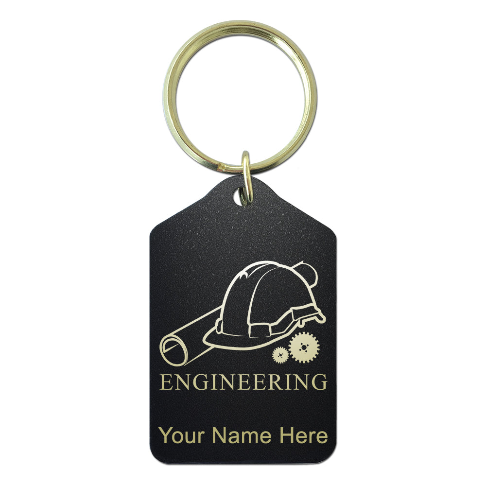 Black Metal Keychain, Engineering, Personalized Engraving Included