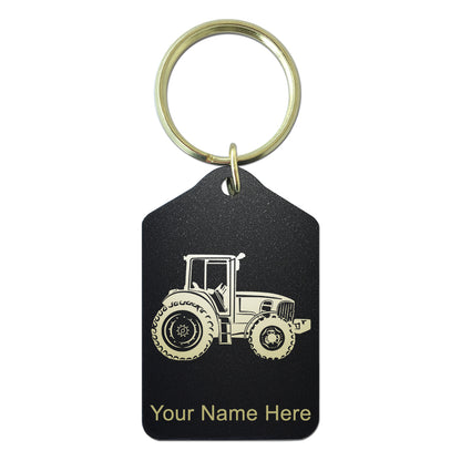 Black Metal Keychain, Farm Tractor, Personalized Engraving Included
