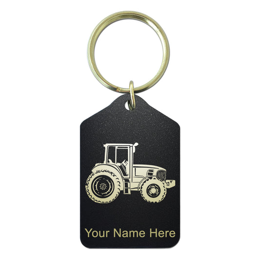 Black Metal Keychain, Farm Tractor, Personalized Engraving Included