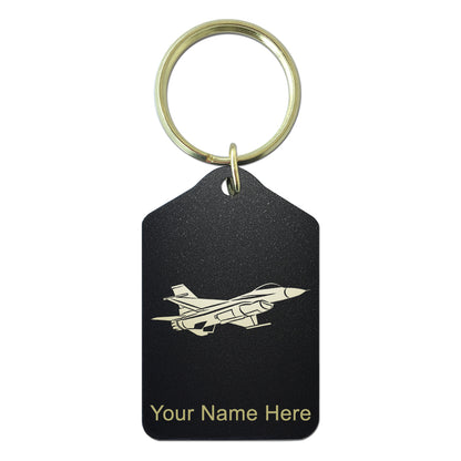 Black Metal Keychain, Fighter Jet 1, Personalized Engraving Included