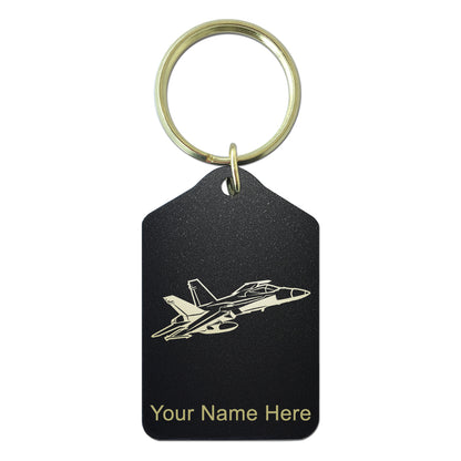 Black Metal Keychain, Fighter Jet 2, Personalized Engraving Included