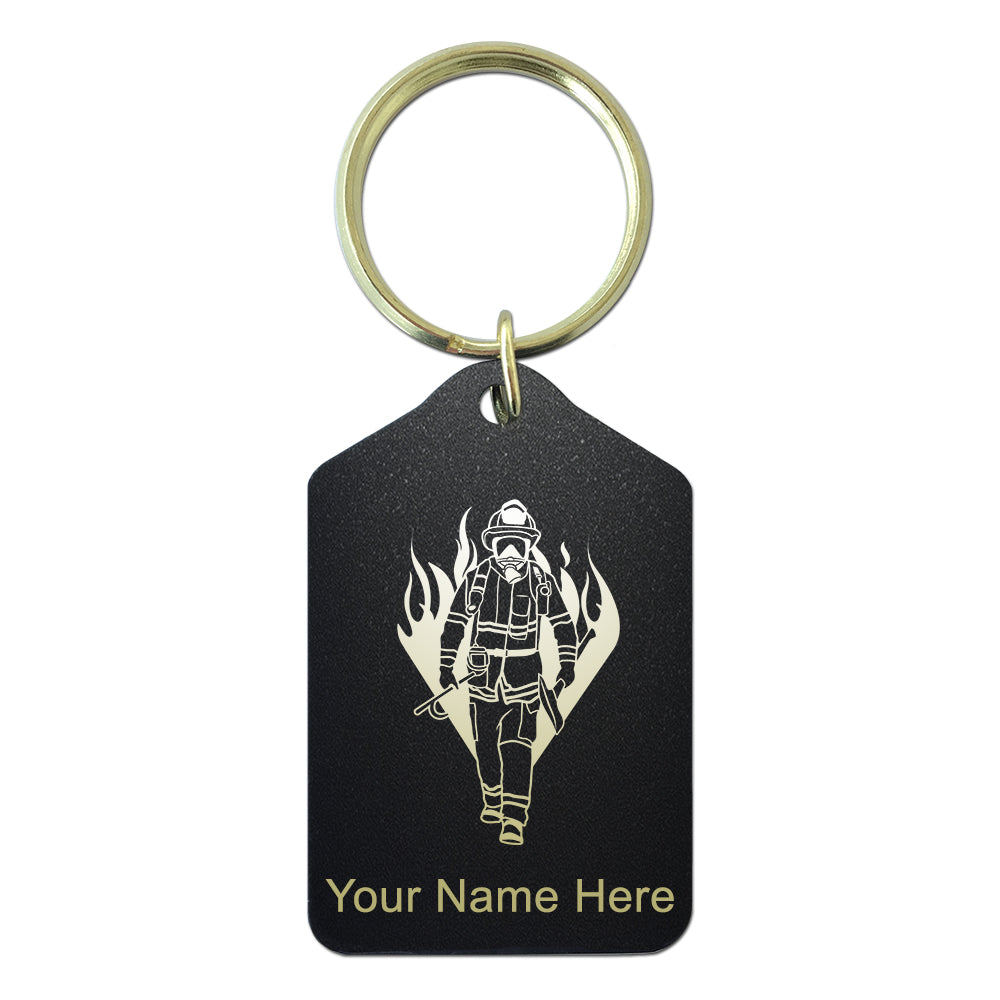 Black Metal Keychain, Fireman, Personalized Engraving Included